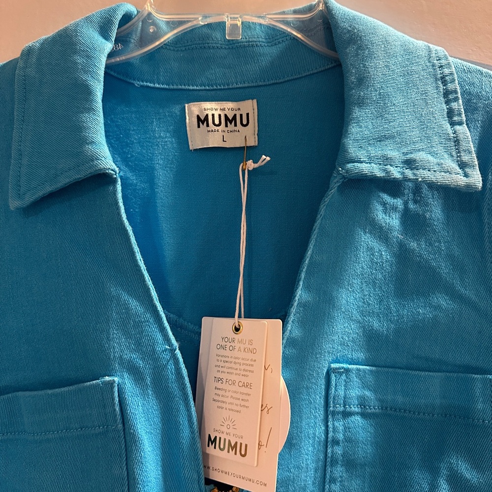Blue Zip-Up Dress with Belt. Show me your MUMU - Picture 2 of 3